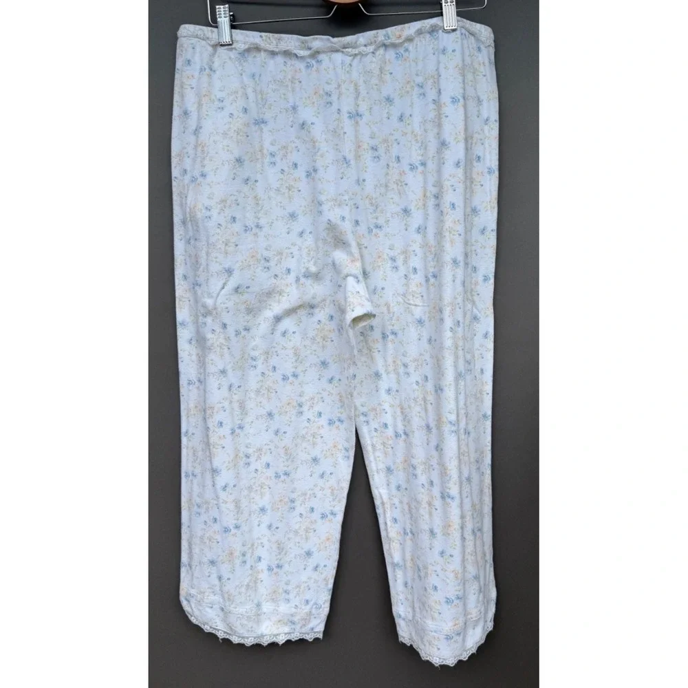 Eileen West Pajama Set Floral Lace Trim Henley Top M Cropped Pants L Sleepwear